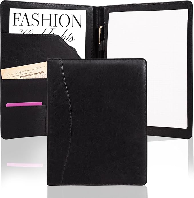 AZXCG Leather Padfolio Portfolio Binder,Interview Resume Folder with Business Card Holder,Portfolio Folder with Document Organizer,A4 Legal Pad Holder for Men &Women