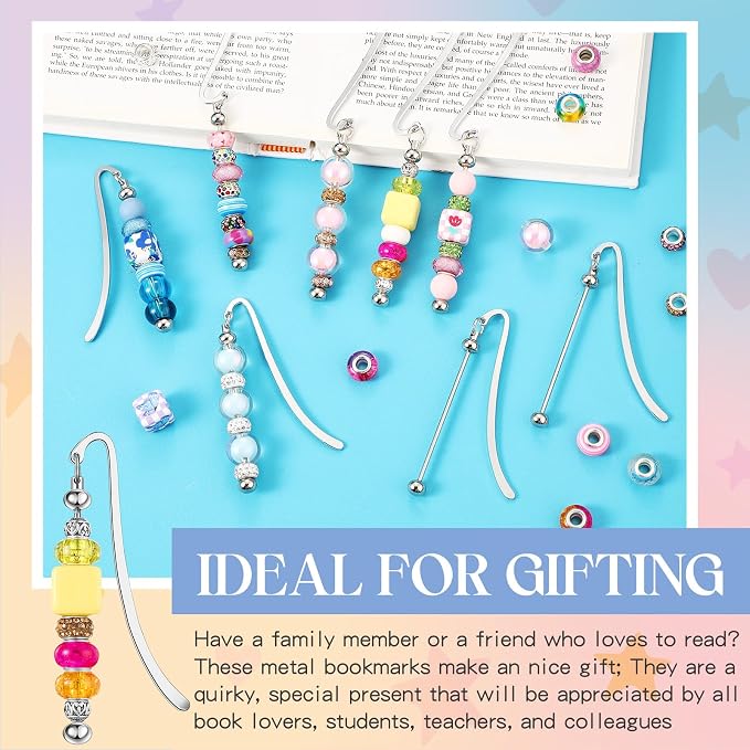 Dunzoom 20 Pcs Beadable Bookmarks DIY Metal Blank Bar Bookmark for Beads Modern Bead Craft Jewelry Pendant Charm Gift for Book Lovers Student Teacher Office Supplies(Silver)