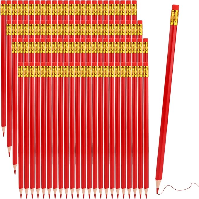 96 Pcs Red Pencils with Eraser Pre Sharpened Hexagon Pencils Erasable Red Checking Pen #2 HB Correcting Pen for School Office Supplies Grade map Check Test Drawing Coloring Editing