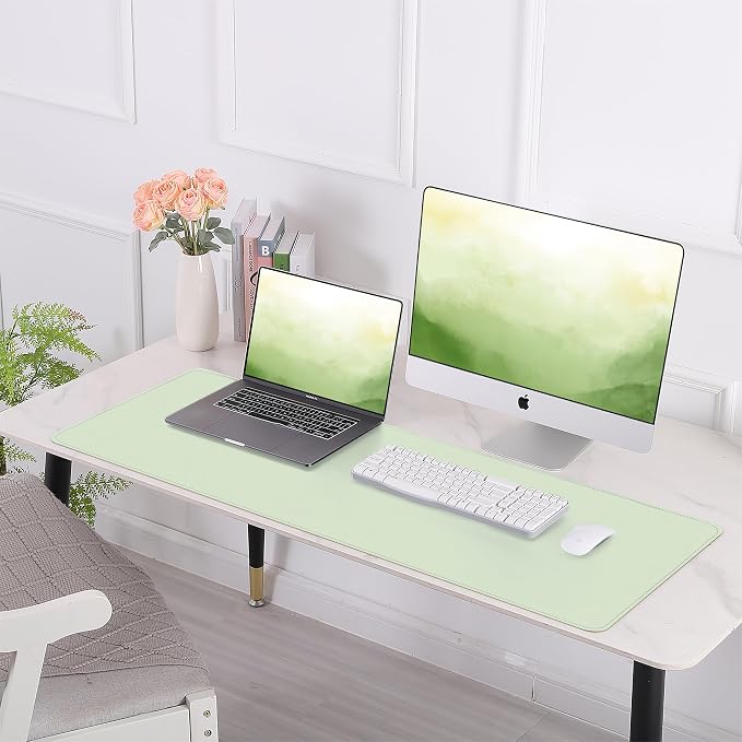 AFIING Cork Desk Mat 47" x 23.6", Dual-Sided Natural Cork & PU Leather Desk Pad, Non-Slip Waterproof Large Mouse Pad for Office, Home & Gaming (Light Green)
