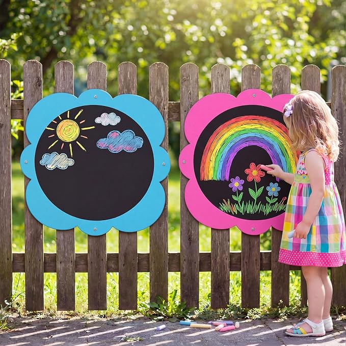 MotiMind 2 Pcs Giant Outdoor Chalkboard for Kids Suitable Indoor and Outdoor Use, Weatherproof Large Black Chalkboard Panels for Wall Back to School Decorations (Classic Flower)