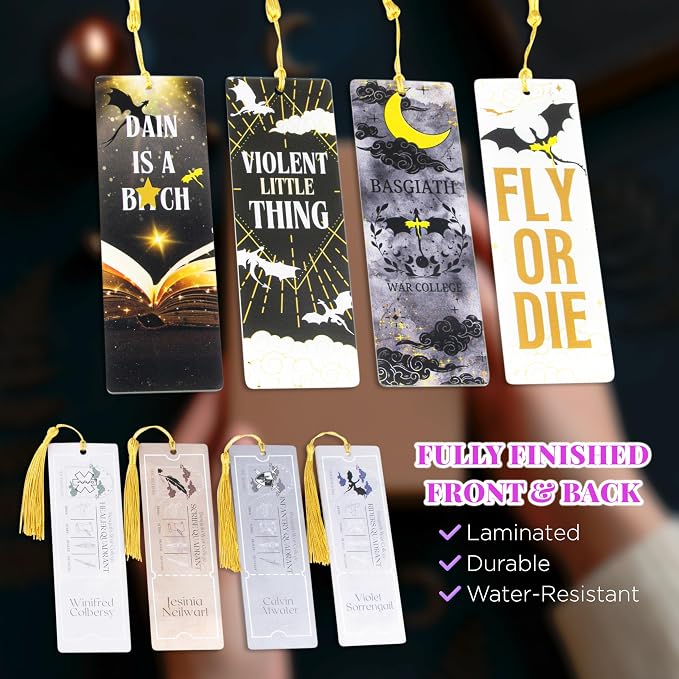 Dragon Bookmarks – Set of 4 Acrylic Fantasy Bookmark with Tassels, Cool Bookmarks for Men and Women, Dragon Gifts for Women, Luxury Bookmark for Fantasy Lovers and Book