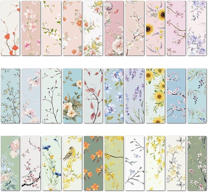 Tenceur 300 Pcs Flower Bookmarks Bulk Aesthetic Paper Floral Bookmarks Back to School Gifts for Students Teachers Readers Book Lovers 30 Styles Cute Book Tracker Flower Page Markers, 6.3''x2.17''