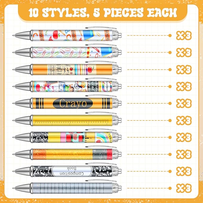 50 Pcs Teacher Pen Appreciation Gift Bulk Funny Ballpoint Pens Thank You Teacher Gift for First Day Back to School Motivational Inspirational Employee Coworker Student Office Supplies