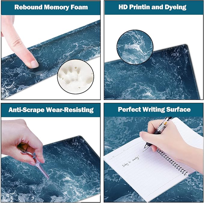 ARTSO Gaming Mouse Pad Extended, Keyboard Wrist Rest Pad & Wrist Support Abstract Mousepad Set, Non-Slip Base, Memory Foam Desk Mat, Ocean Waves