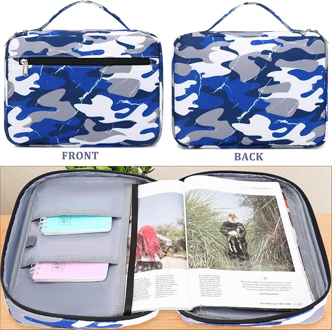 Kids Bible Case Bible Cover for Boys, Scripture Bag for Boys Bible Carrier for Kids with Handle and Zippered Pocket, Camo Red