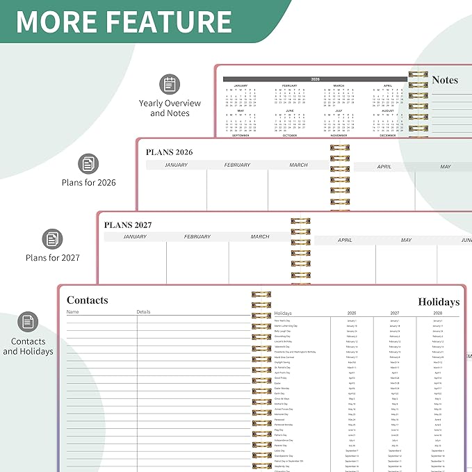 Monthly Planner 2026-2027, 2 Years Persona Organizer Calendar Notebook from Jan 2026 - Dec 2027 with Habit Tracker, Goals,To -Do List, Summary & Review Spiral ，Bindding 7" x 9.5"