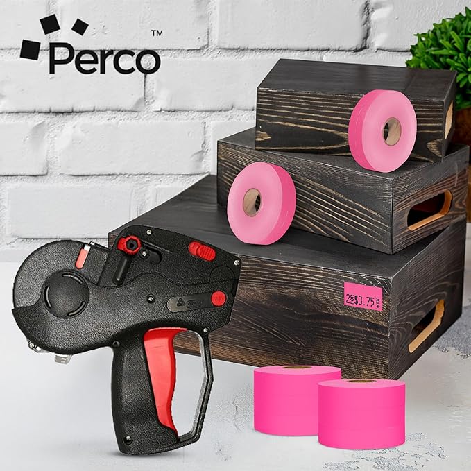 Perco Fluorescent Pink Pricing Labels for Monarch 1131 Price Gun – 8 Sleeves, 64 Rolls Value Pack - 160,000 Price Marking Labels – with Ink Rolls Included