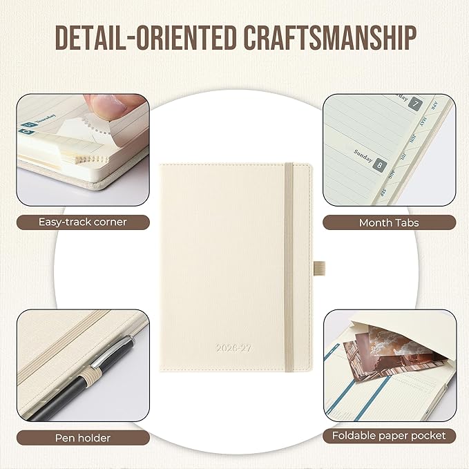 Planner 2026-2027 Weekly & Monthly Planner, 18 Month Academic Calendar July 2026 – Dec 2027, Horizontal Layout with Monthly Tabs, Textured Fabric Hardcover, White