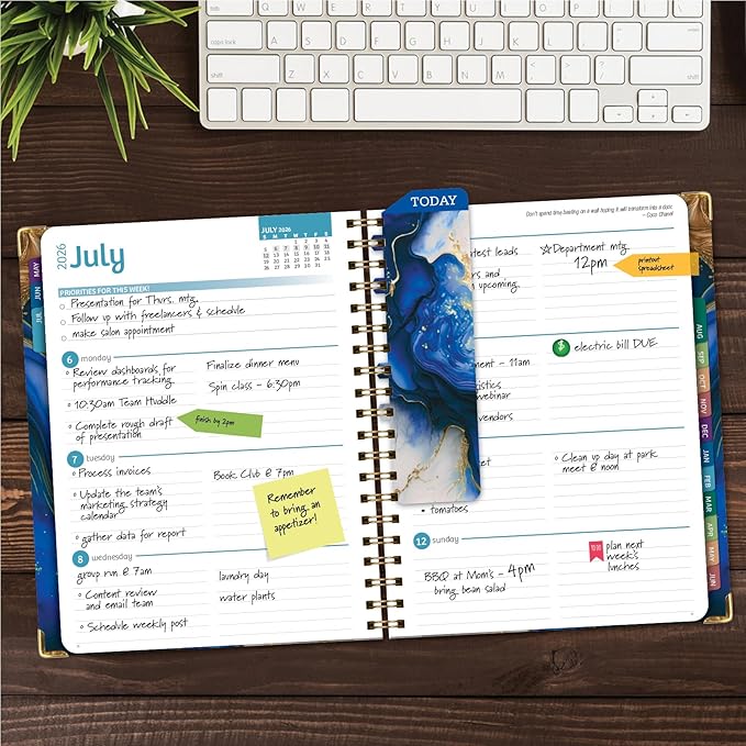 HARDCOVER Academic Year 2026-2027 Planner: 14 Months (May 2026 Through June 2027) 8.5"x 11" Daily Weekly Monthly Planner Yearly Agenda. Bookmark, Pocket Folder and Sticky Note Set (Dark Blue Marble)