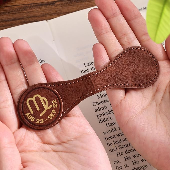 3 PCS Leather Magnetic Bookmark Clips, Zodiac PU Leather Bookmarks for Book Lovers, Full Set of Book Clip Accessories, Earth Sign