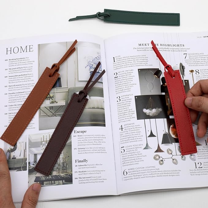 Wonvoc 6 Pcs Leather Bookmark, Bookmarks with Leather Rope, Page Markers Reading Presents for Women Men, Book Marks for Reading Lovers, for School Office Home Supplies