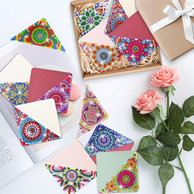 LINFANG 12 Pcs Corner Diamond Painting Bookmark, DIY Book Makers for Book Lovers, Diamond Art Beginners, Small Diamond Art Kits, Paint by Art Crafts Supplies Gift for Women Girls (Mandala)