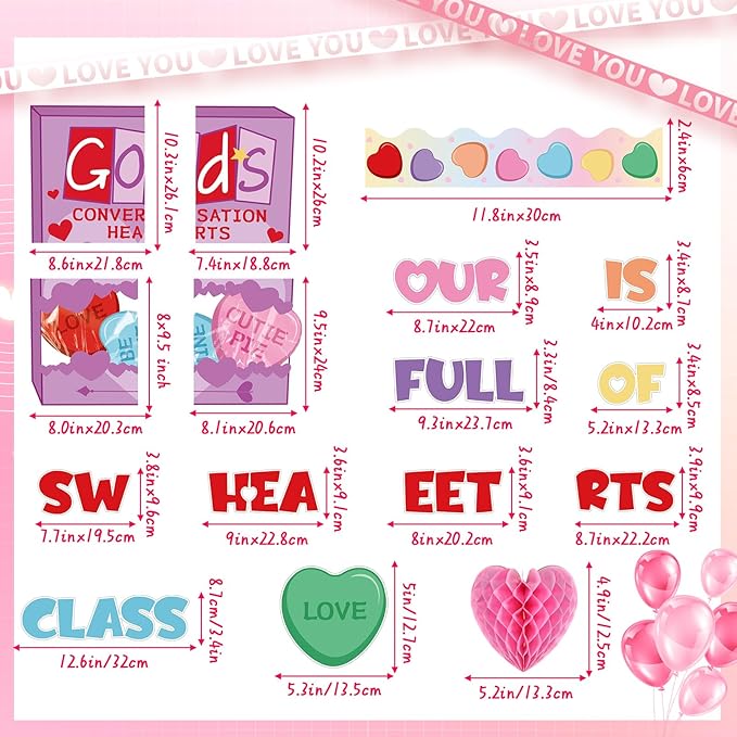 Pasimy Christian Valentine Bulletin Board Decorations God's Conversation Hearts Valentine's Day Classroom Decor 3D Heart Honeycomb Cutouts Sweet Borders for Church Office Wall Window Party Supplies