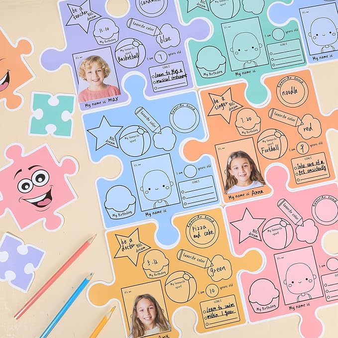 QOUBAI Pieces of Us Bulletin Board Set Puzzle Self-introduction Themed Classroom Bulletin Board Decorations All About Me Cutouts Classroom Decorations for Back to School Office Home Chalkboard Decor W