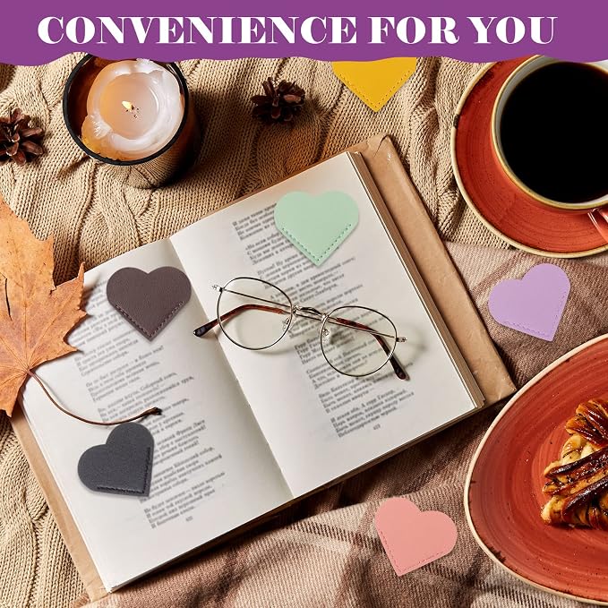 Sabary 40 Pcs Leather Heart Bookmarks Corner Bulk Page Markers for Women Teachers Students Book Lovers Cute Heart Shape Reading Gifts for Back to School Office Home Supplies(Classic Color)