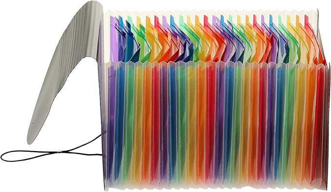 Mukawa 24 Pocket Expanding File Folder, Expandable Accordion File Organizer, Letter/A4 Paper Document Filling Organizer,Colored Tabs,Black