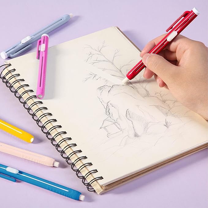 Mr. Pen- Retractable Mechanical Eraser Pens, 6 Pack, Ice Cream Colors, Latex-Free Precision Pencil Erasers for Artists, Students, Drawing, Sketching & Drafting