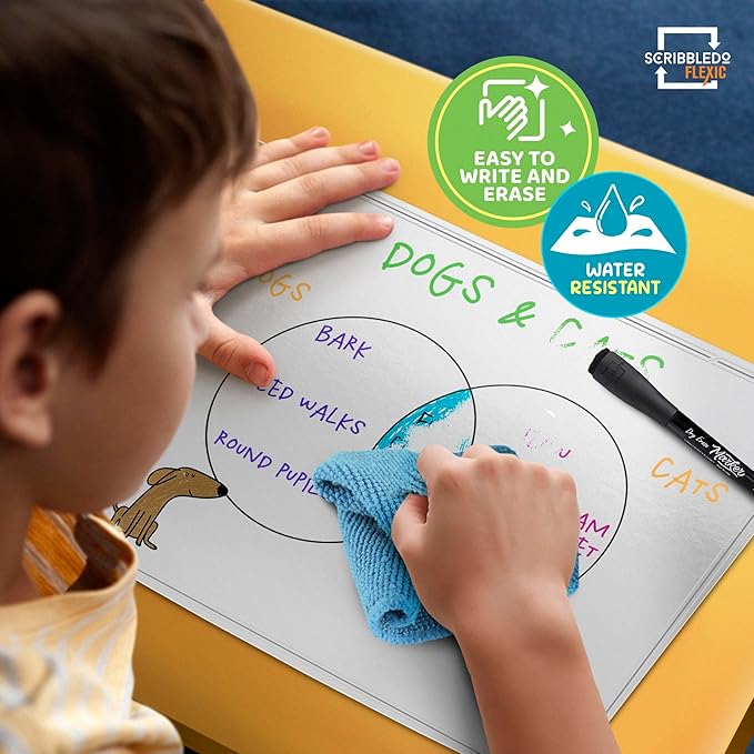 SCRIBBLEDO Venn Diagram Chart Math Practice 9”x12” Small White Board Dry Erase Sheets Math Manipulatives 1st 2nd 3rd 4th 5th Grade Math Supplies Teacher Students Classroom Pack 10 Sheets