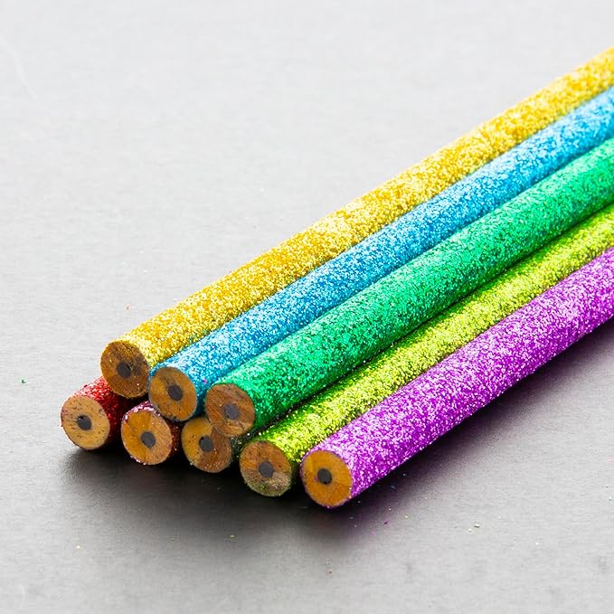 BAZIC PRODUCTS Metallic Glitter Pencil w/Eraser, Latex Free Eraser, Unsharpened Rewards Glitter Pencil (8/Pack), 2-Packs