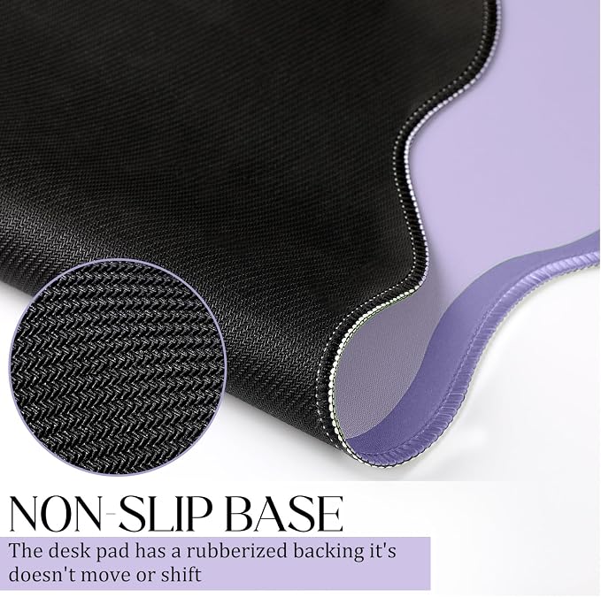 Hahafelt Scalloped Desk Mat Large Desk Pad Cute Coquette Table Mat Back to School Preppy Table Make up Pad Nonslip Graduation Gift with Stitching Waterproof Gaming(Purple,36 x 17 Inches)