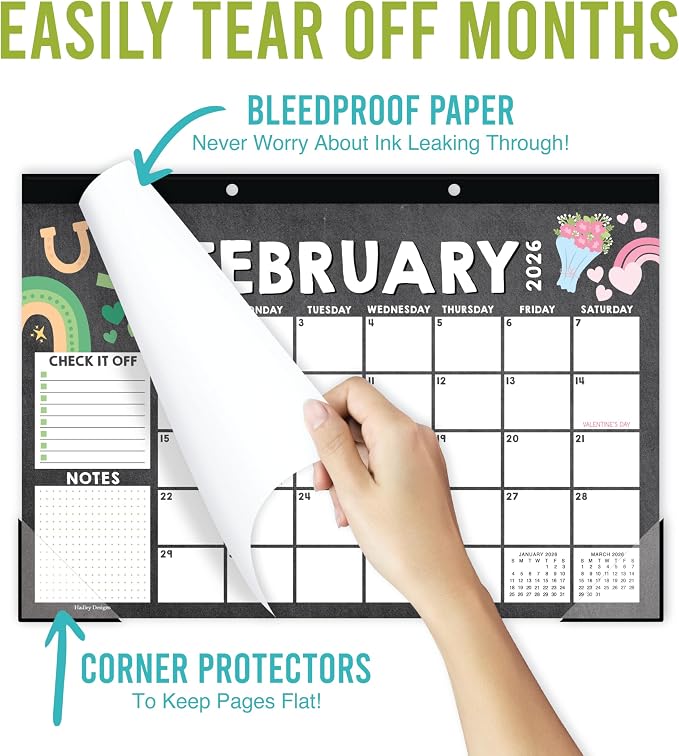Hadley Designs Large Teacher Desk Calendar 2026-2027 - Desktop Calendar 2026, 18-Month Desk Calendars for Home, Office & Classroom, Cute Classroom Must Haves, Teacher Appreciation Gifts