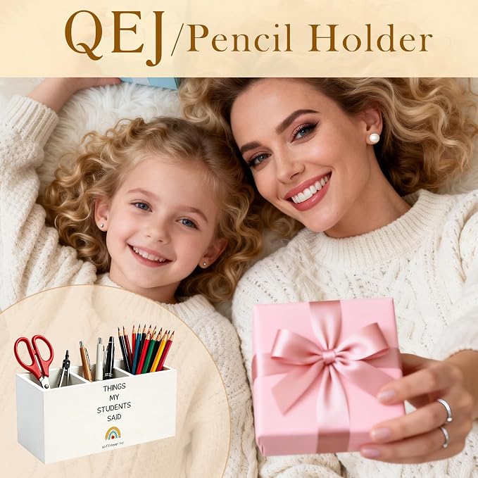 Teacher Appreciation Gifts Pen Holder for Desk, End of Year Teacher Gifts, Things My Students Said Wooden Box Pencil Pen Organizer for Home Office Classroom Desk Tabletop