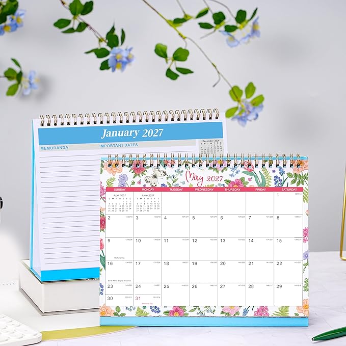 Desk Calendar 2026-2027 - Standing Flip 2026-2027 Desktop Calendar, Jul.2026 - Dec.2027, 9.8" x 8.3", 26-27 Academic Calendar with Julian Date, Standing Flip - 12 Different Themes