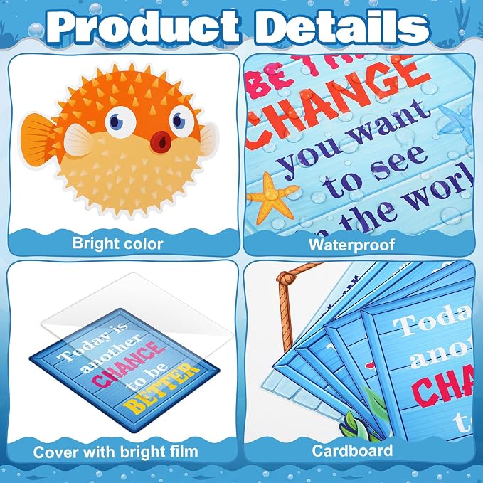 Qilery Ocean Theme Bulletin Board Set, Under the Sea Motivational Classroom Decor, Words of Wisdom Inspirational Cutouts, Back to School Teacher Supplies, Positive Affirmation Wall Decor