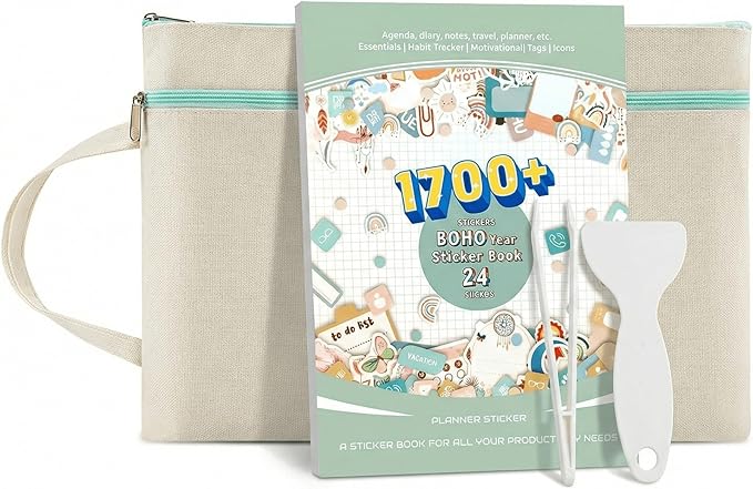 1700+ Planner Stickers Book for 2026 Planner & Scrapbook, Boho Aesthetic Journaling Supplies Kit with Tweezers & Storage Bag, Monthly Weekly Daily Organizer Accessories for Adults & ADHD