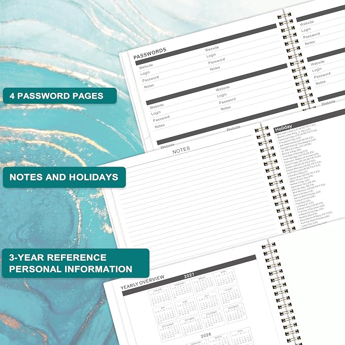 2027-2028 Monthly Planner - Jan. 2027 to Dec. 2028, 9" x 11", Spiral Bound With Tabs, 2 Year Monthly Planner 2027-2028 with Back Pocket, Cardboard Cover