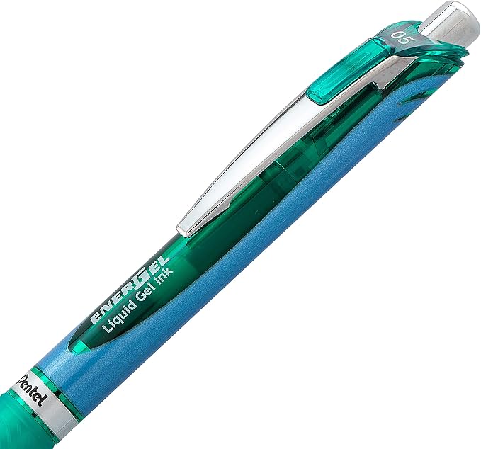Pentel EnerGel Deluxe RTX Retractable Liquid Gel Pen, Fine Line, Needle Tip, Green Ink, Box of 12 (BLN75-D)
