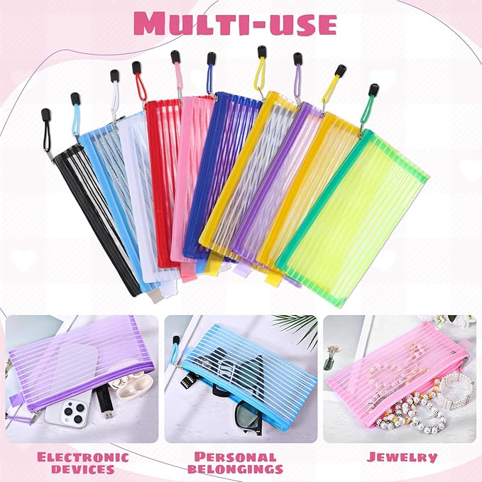 AHQiZFX 80 Pack Mesh Zipper Pouch, 10 Colors Waterproof File Bags Document Reusable Zipper Pouches Multipurpose Travel Bags for Storage Organizing, Office, School, Makeup, Board Games, Home Supplies