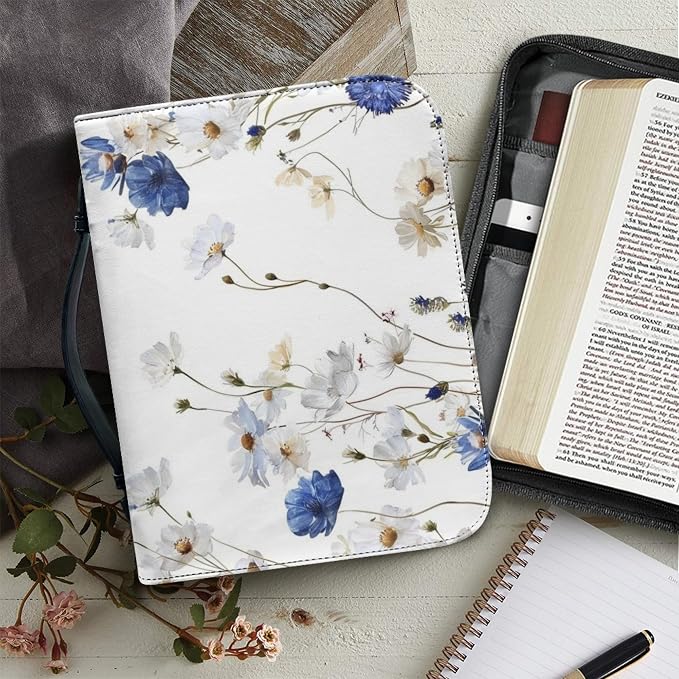 Print Bible Covers, Bible Cover – PU Leather Bible Bag and Carrying Case with Handle, Womens Bible Case,Floral,Small