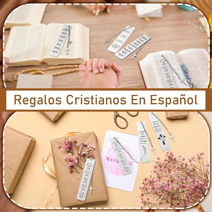 Mooliwe 12 Pcs Regalos Cristianos Spanish Christian Bookmarks Christmas Spanish Christian Gifts Bulk for Women Bible Verse Metal Religious Scripture Cross Inspirational Bookmarks with Church