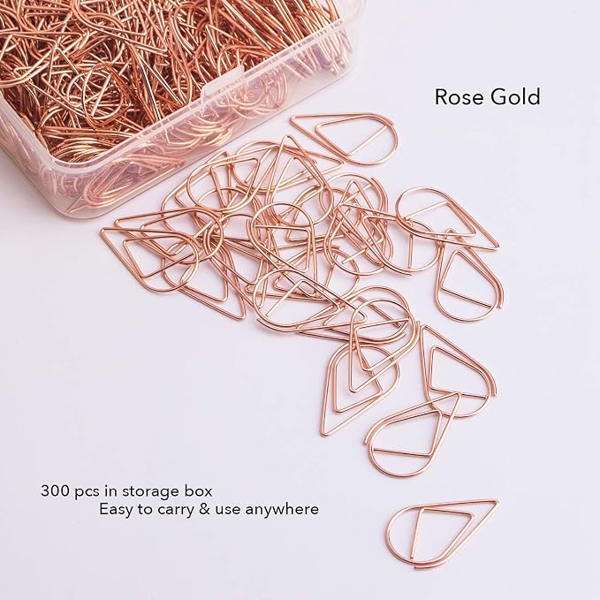 300 Pieces Rose Gold Cute Stainless Steel Drop-Shaped Paper Clips for School Office Supplies Baby Shower Wedding Invitations Crafts Scrapbooking Bookmarks Kids Women Planners by VENCINK