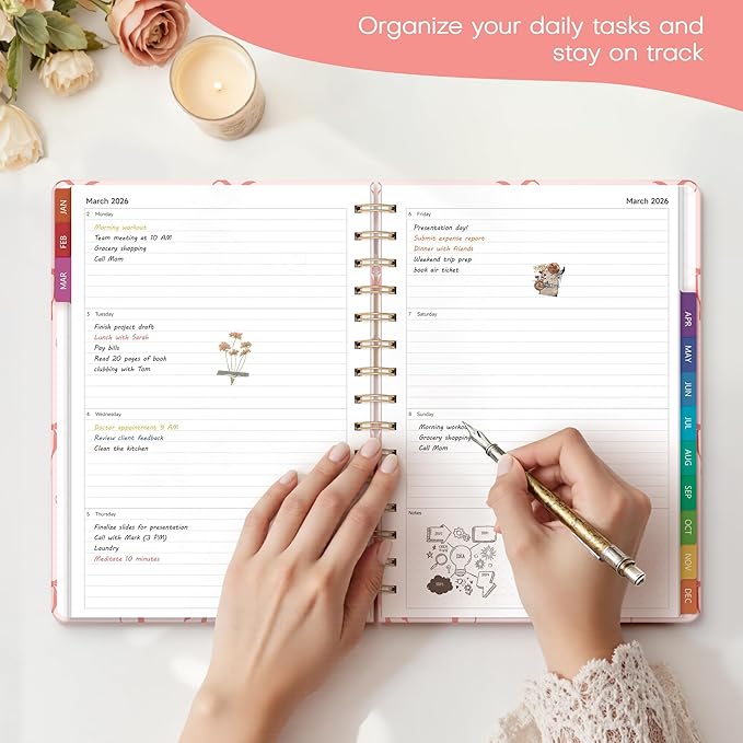 2026 Planner Weekly and Monthly, Jan.2026 - Dec.2026, Hardcover Calendar 2026 Agenda Daily Planner Book Spiral Notebook with Monthly Tabs, 6.1" x 8.3", Pink Bow