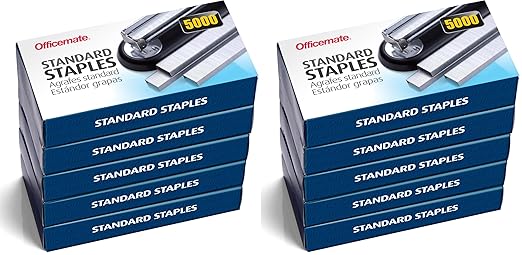 Officemate Standard Staples,5 Boxes of 5,000,1/4″ Full-Strip General Purpose Staples,Fits Standard Desktop and Office Staplers,20-Sheet Capacity,(Pack of 2)