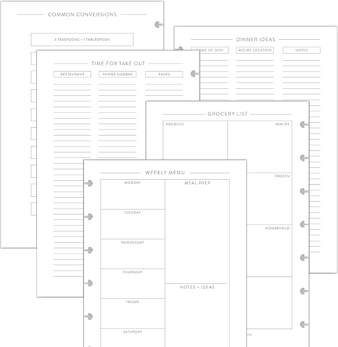 BetterNote Meal Plan Refill Pages for Disc Bound Planners, Fits Levenger Circa, TUL, Happy Planner, Staples ARC, Menu, Grocery List (6 months, 7-Disc, 4.6”x7”)
