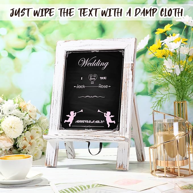 Harloon 3 Pack Christmas Office Products Framed Tabletop Chalkboard Sign 9.5" x 14" with Built-in Ledge and Folding Stand with 5 Chalk Marker for Wedding Kitchen School Birthday(Whitewash)