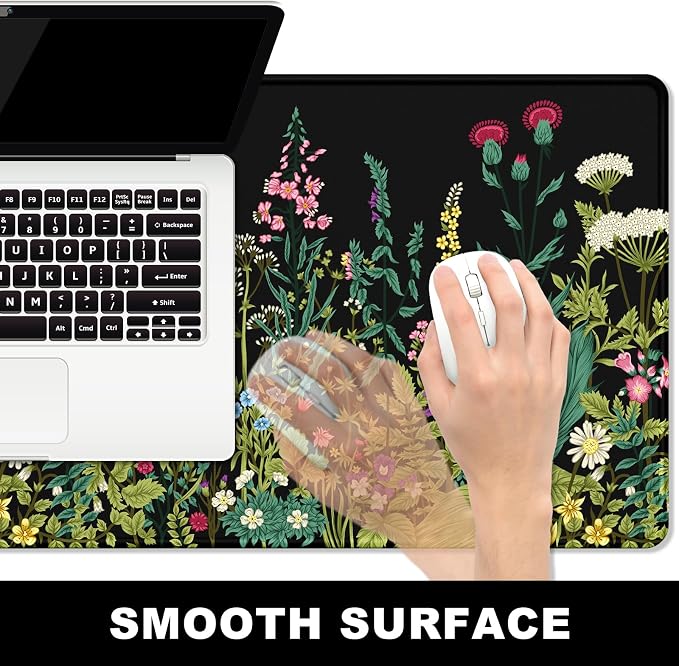 BOSOBO Large Mouse Pad, Desk Pad, XXL XL Extended Gaming Mouse Pad, Desk Mat for Office & Home, Long Keyboard Mat, Huge Mouse Pad, Desktop Full Cover 31.5 x 11.8 Inches, Silent Midnight Flowers Black