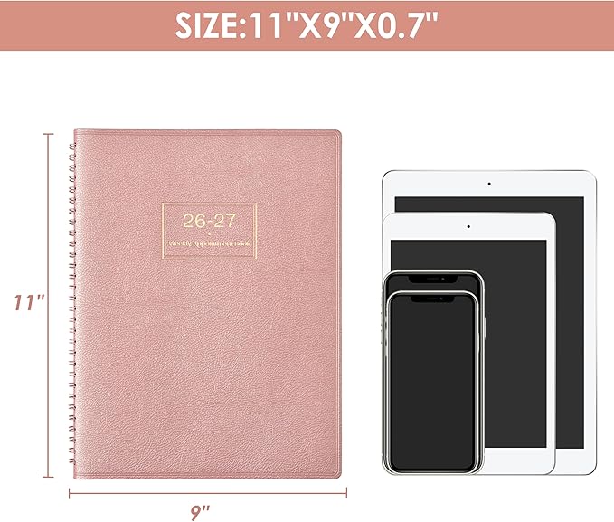 2026-2027 Appointment Book/Planner - Weekly Appointment Book 2026-2027, Jul.2026 - Jun.2027, 9"x 11", Daily/Hourly Planner 26-27, Planners with Colorful Tabs, Leather Cover, 15-Minute Interval