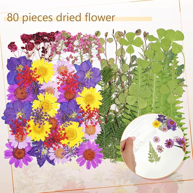 TaoBary 161 Pcs DIY Transparent Dried Flower Bookmark Set Include Clear Bookmarks Dried Flowers Colorful Tassels and Tweezer Handmade Dried Floral Bookmark for Reader Book Bottle(Pretty)