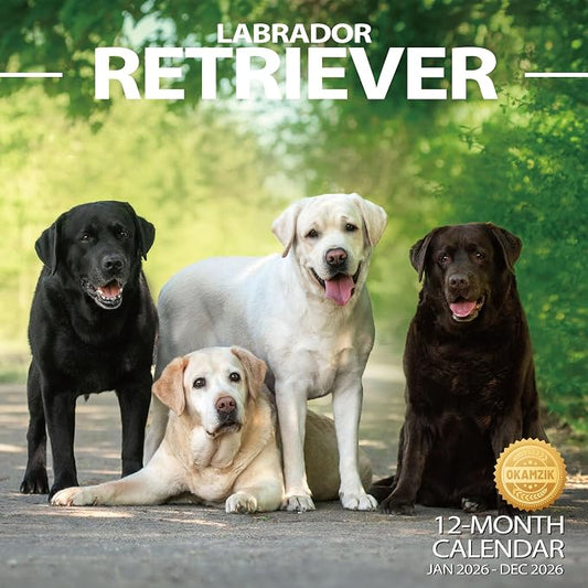 2026 Wall Calendar Labrador Retriever Planner Calendar, Hangable Monthly Wall Calendar with Large Blocks for Organizing & Planning, Academic Schedule, Home, Office & family, Thick & Sturdy Paper (12"x24" Open)