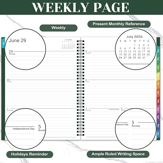 Planner 2026-2027 - Academic Planner 2026-2027, Jul.2026 - Jun.2027, 9"×11", 26-27 planner weekly and monthly with Inner Pocket, Colorful Tabs, Twin-wire Binding - Emerald