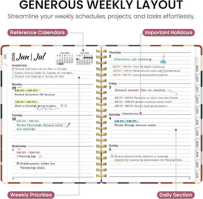 Planner 2026-2027, Academic Year Monthly and Weekly Calendar Planner, Jul 2026 - Jun 2027, Hardcover Teacher Student Planning Agenda book with Tabs, Perfect for School Office Supplies, 8.5" x 11" - Checkered
