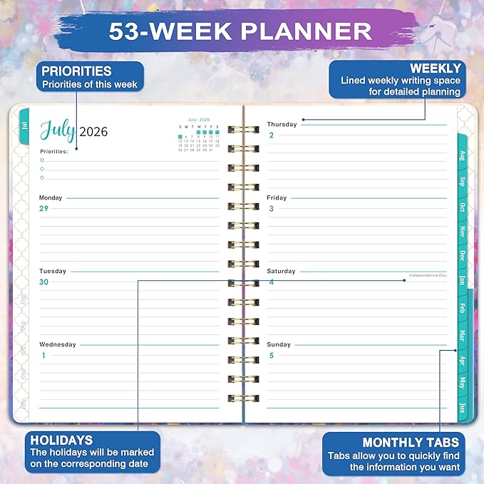 2026-2027 Planner - Planner Daily Weekly and Monthly 2026-2027, July 2026 - June 2027, 6.3’’ × 8.4’’, 12 Monthly Tabs, Inner Pocket, Hardcover, Perfect for Organization