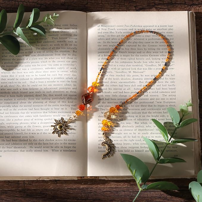 Vintage Bohemian Sun Moon Beaded Bookmark - Y2K Aesthetic Beaded Book Mark for Women & Men, Unique Aesthetic Bookish Gifts for Booklovers Students Teachers
