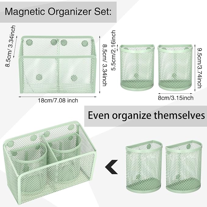 Ctosree 13 Pcs Locker Organizer and Accessories Kit Stackable Mesh Locker Shelf, Pen Holder, Magnetic Mirror, Whiteboard, Cloth, Marker, Magnet for Classroom Back to School Essentials(Green)