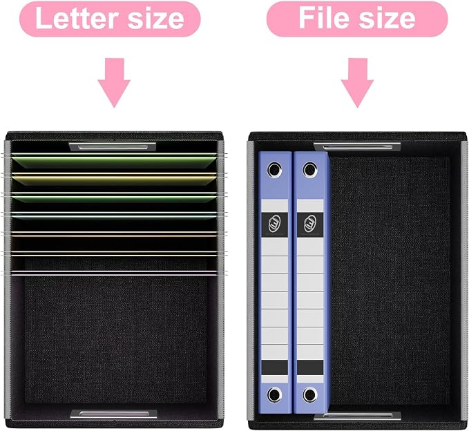 File Organizer Box with Lid, Collapsible Leather File Folder Organizer for Office Document Storage, Filing Box with Plastic Slide for Letter/Legal Size Hanging Files, Pink